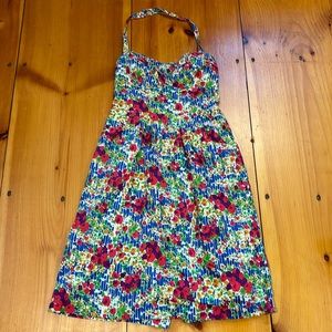 GIRLS FROM SAVOY 0 Vintage Floral Garden Party Halter Dress Smocked